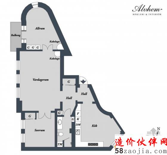 26坪瑞典“L型”小家庭公寓設(shè)計(jì)