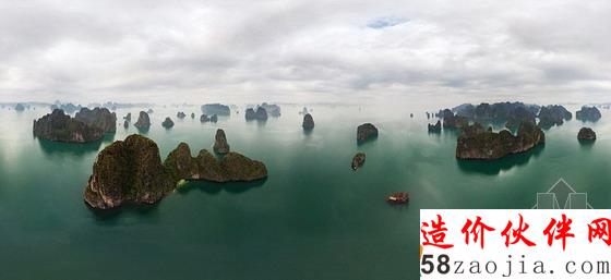 從上空抓拍越南灣中的Ha Long island奇跡