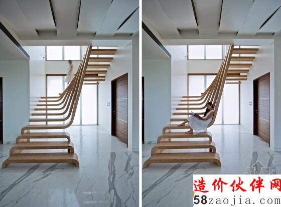 柔美優(yōu)雅的線條!印度鏤空雕塑樓梯公寓