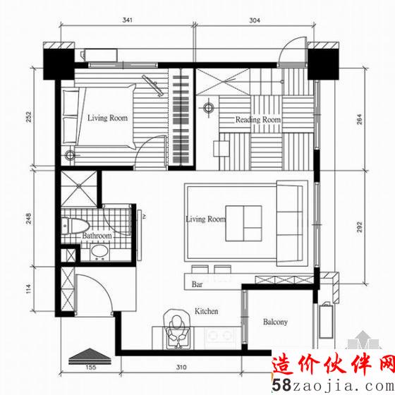 個性十足!56平挑高工業(yè)風兩居室設計