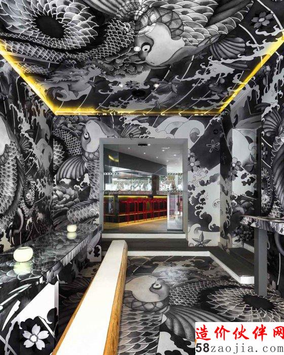 法國有家炫酷黑幫紋身圖案的日式餐廳